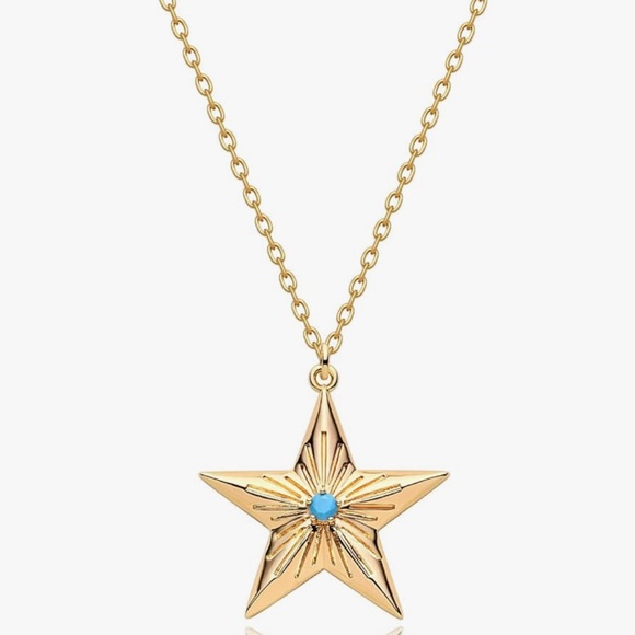 NEW 14k Gold Plated Star Pendant Necklace with Blue Accent